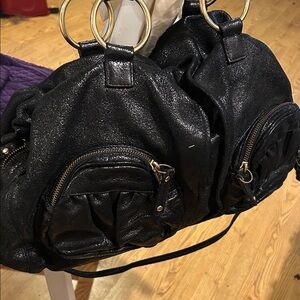 BULGA Black Ring-Handle Shoulder Bag with Front Pockets